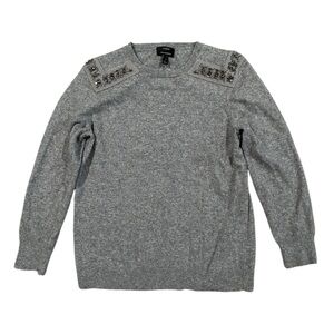 J. Crew Cashmere Blend Gray Sweater‎ with Jewel Embellished Shoulders Medium